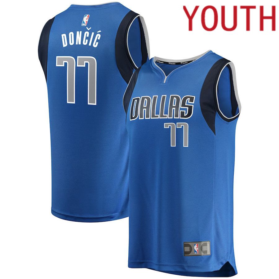 Youth Dallas Mavericks #77 Luka Doncic Fanatics Branded Blue Fast Break Replica NBA Jersey